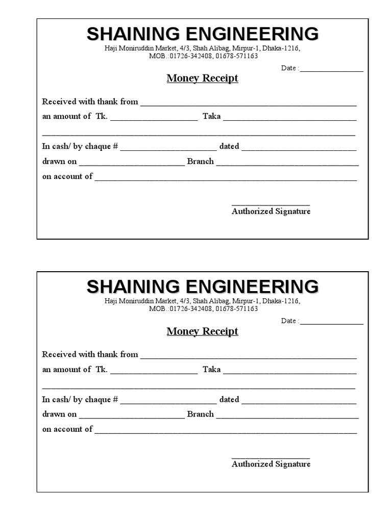 Shaining Engineering Receipt Template | PDF