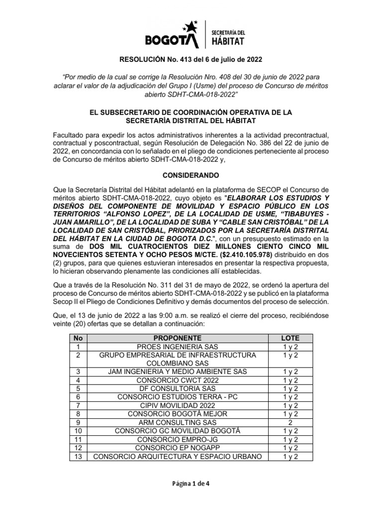 Corrección de Adjudicación SDHT-CMA-018-2022 | PDF | Bogotá | Gobierno