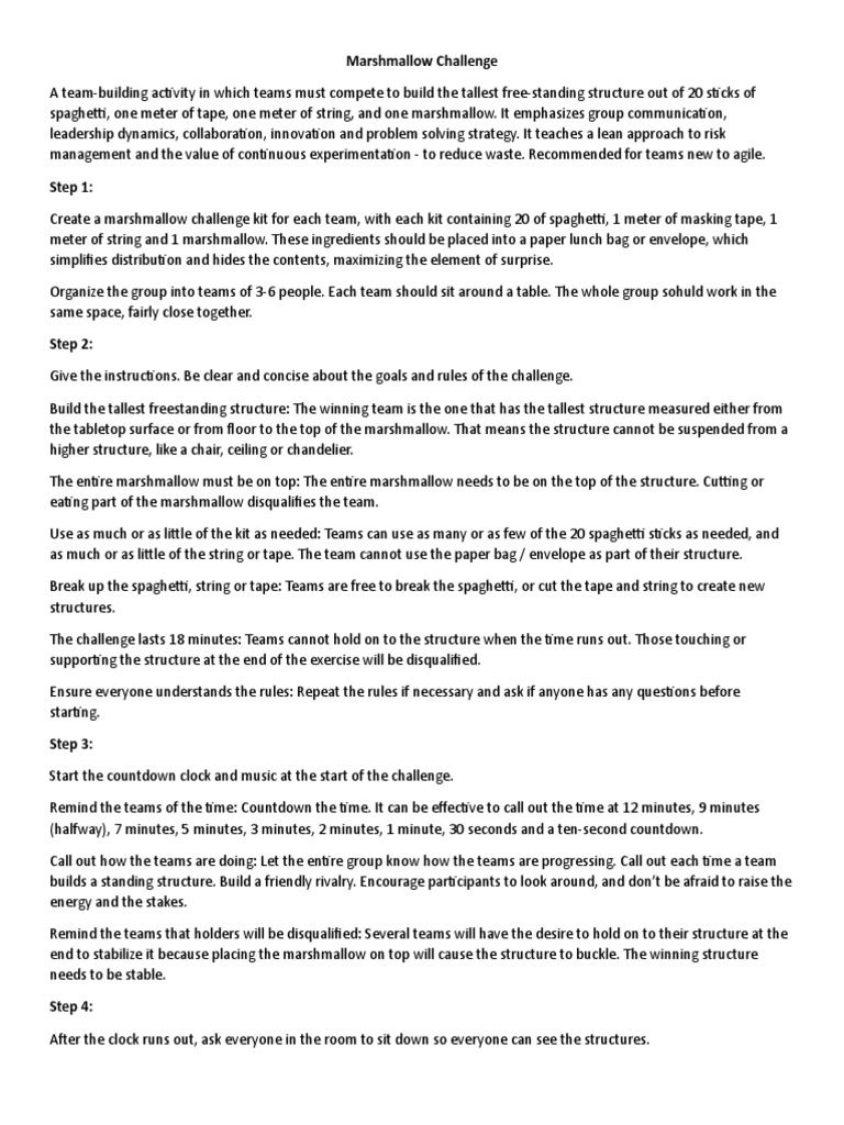 Marshmallow Challenge PDF Cognition Cognitive Science