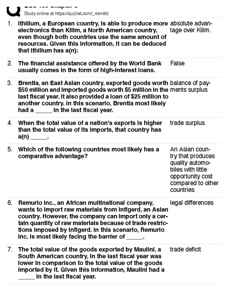 Print BUS 100 Chapter 3 Quizlet PDF Balance Of Trade Exports