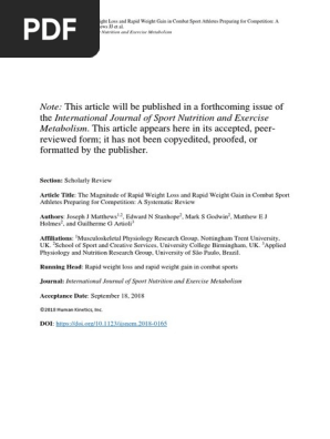 The Magnitude of Rapid Weight Loss and Rapid Weight Gain in Combat Sport
