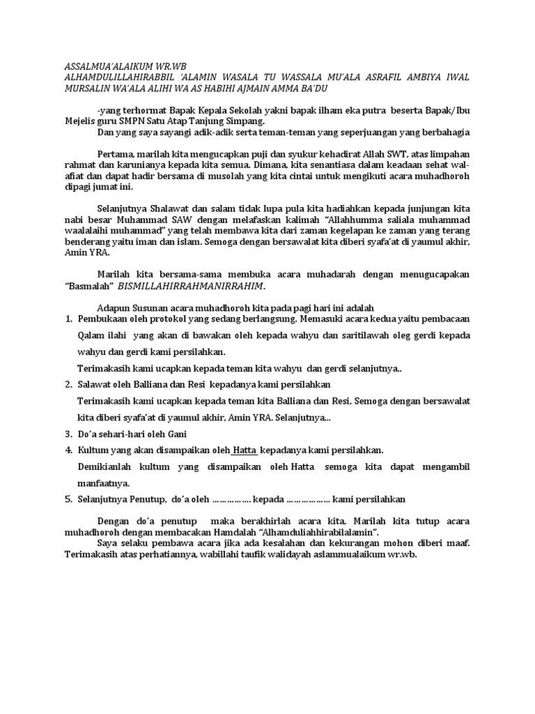 Teks MC Kultum Sekolah Singkat | PDF