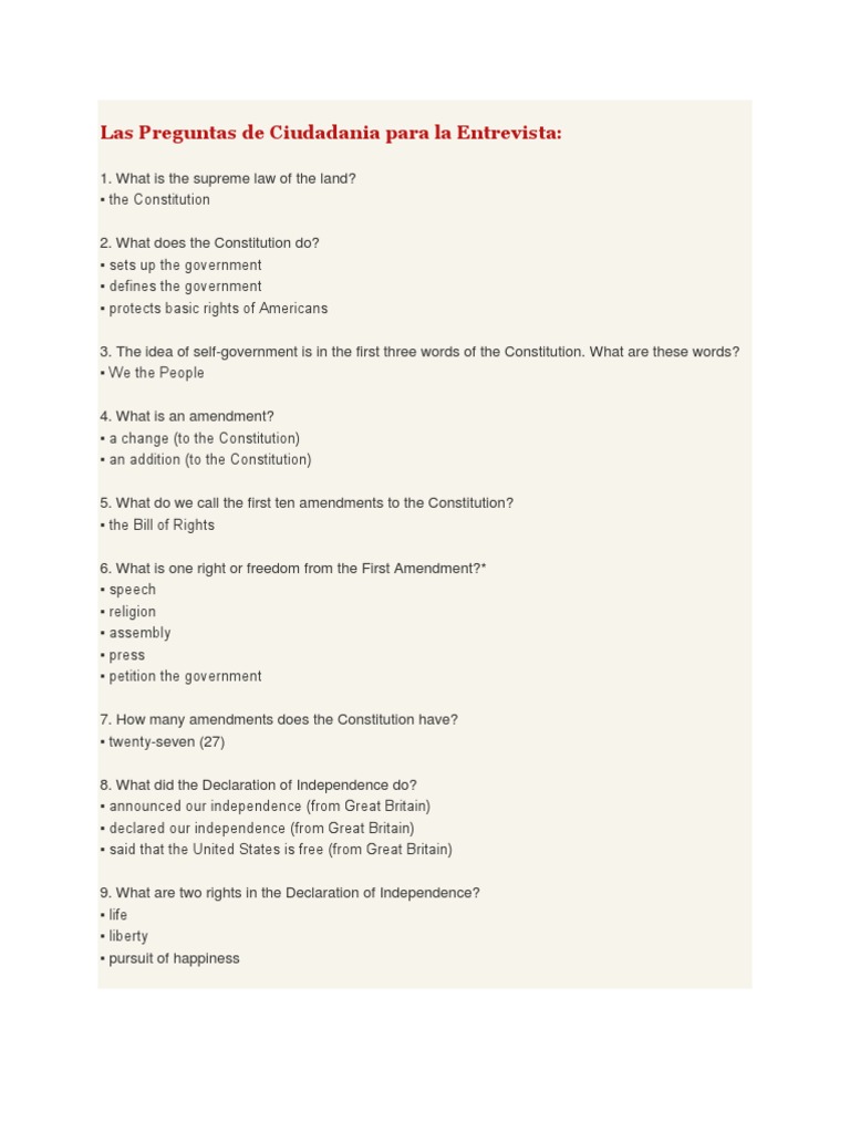 Las Preguntas de Ciudadania en Ingles PDF United States Constitution American Civil War