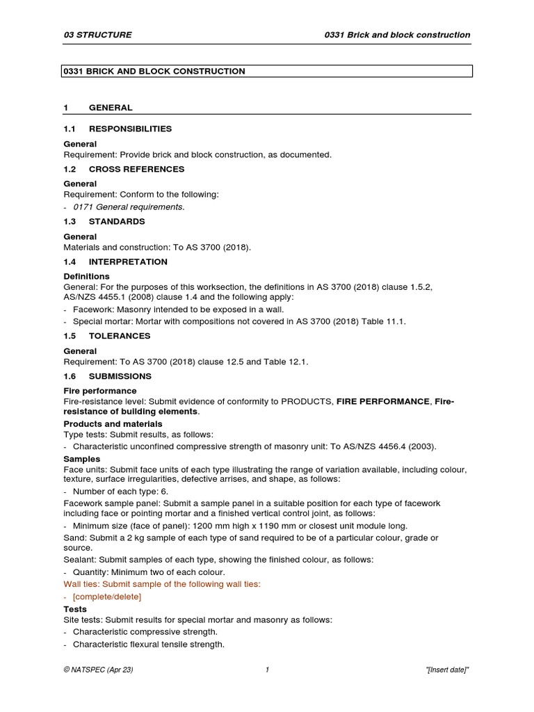 0331 Brick and Block Construction Wo Guidance PDF Masonry Framing