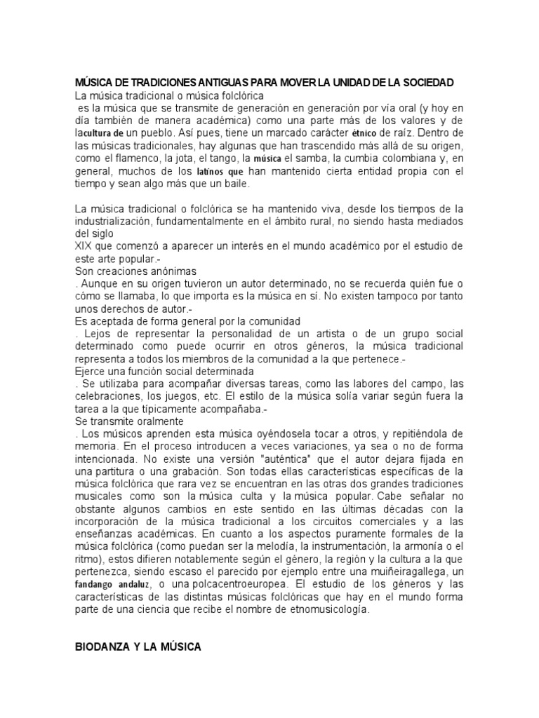 MÚSICA DE TRADICIONES ANTIGUAS PARA MOVER LA UNIDAD DE LA SOCIEDAD ...