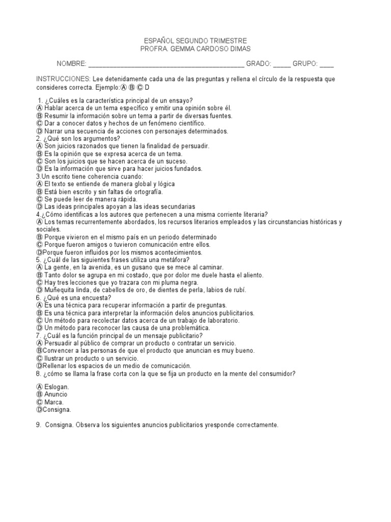 Examen Español 2 Trim PDF Publicidad