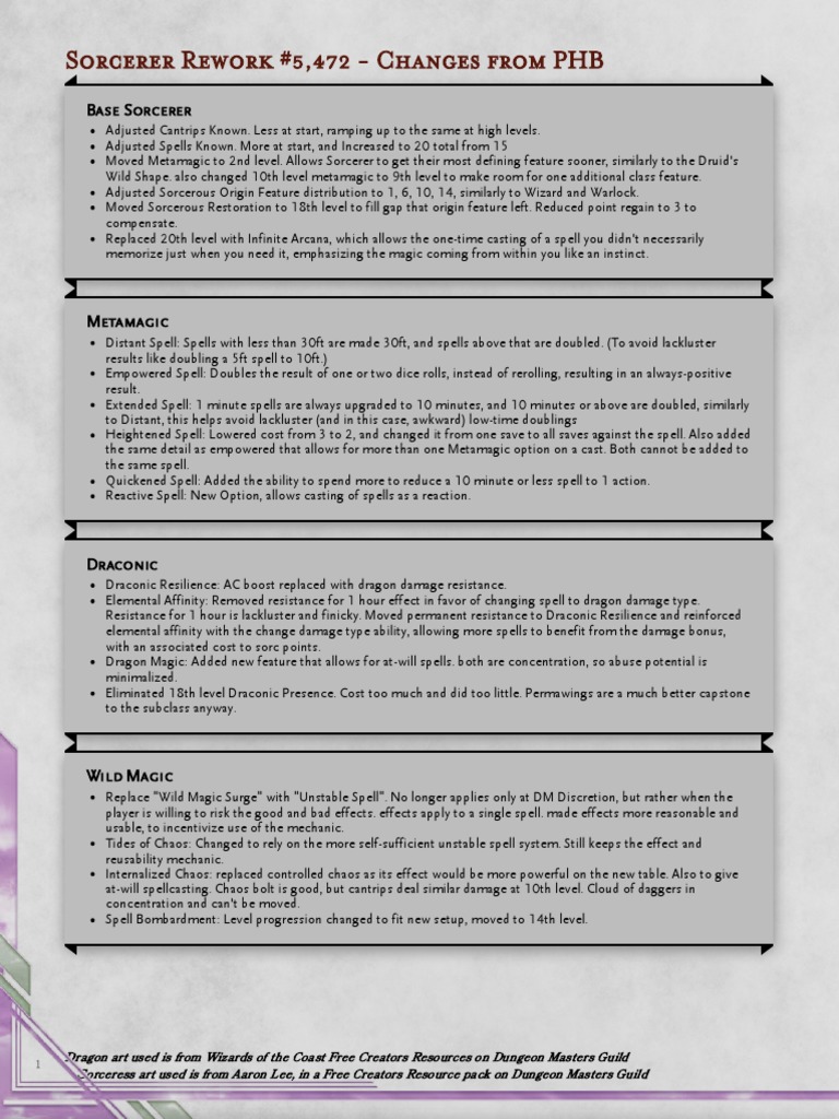 Sorcerer Rework #5,472 - GM Binder | Descargar gratis PDF | Dungeons ...
