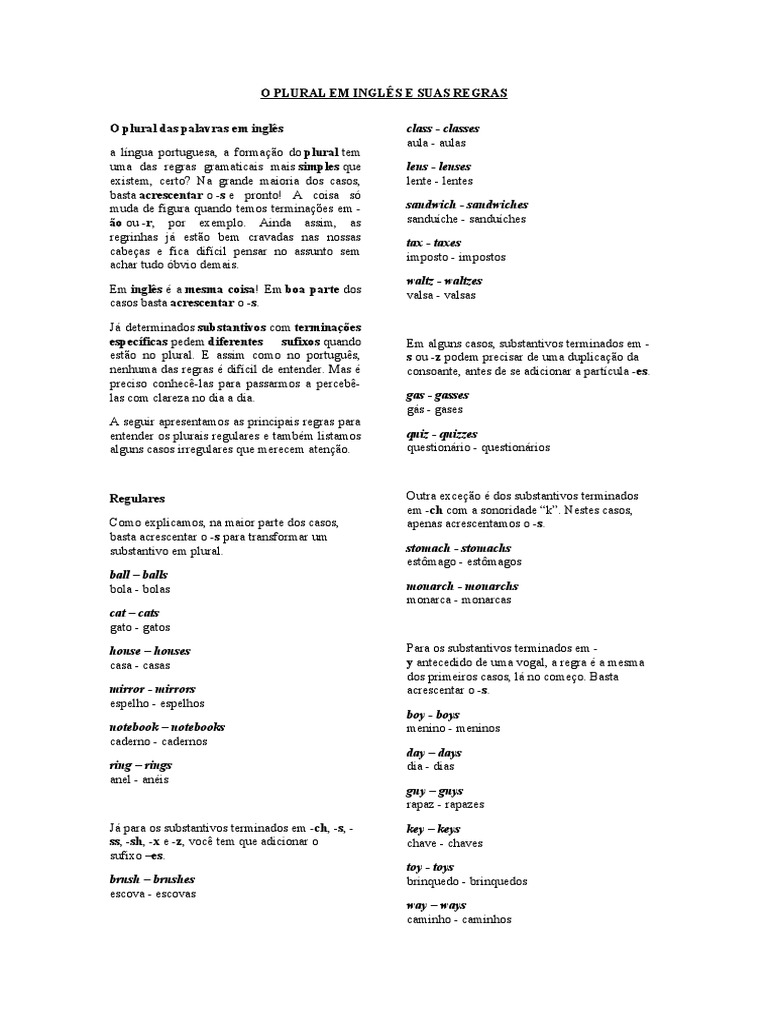 Regras do Plural em Inglês | PDF | Plural | Linguística