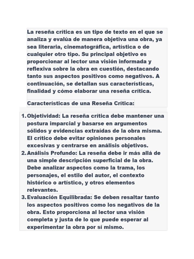 La Reseña Crítica Es Un Tipo de Texto en El Que Se Analiza y Evalúa de ...