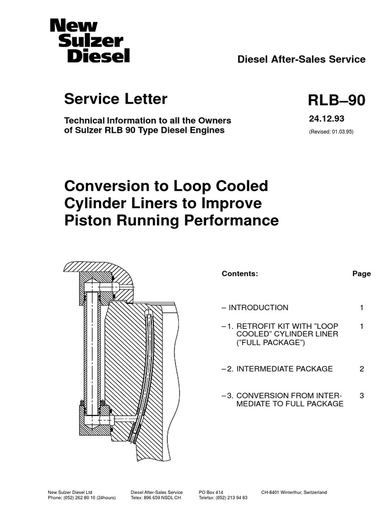 Retrofit Guide for Sulzer RLB 90 Engines | PDF | Piston | Cylinder (Engine)