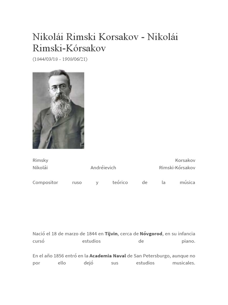 Nikolái Rimski Korsakov Biografia PDF