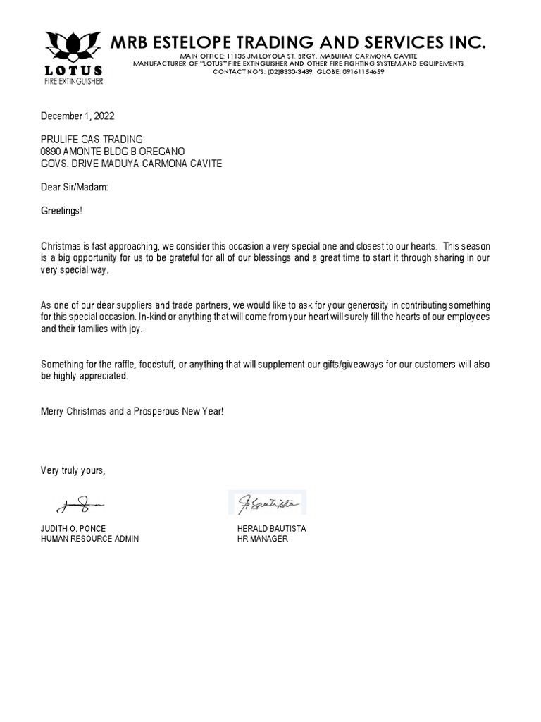 Christmas Donation Request Letter | PDF | Law