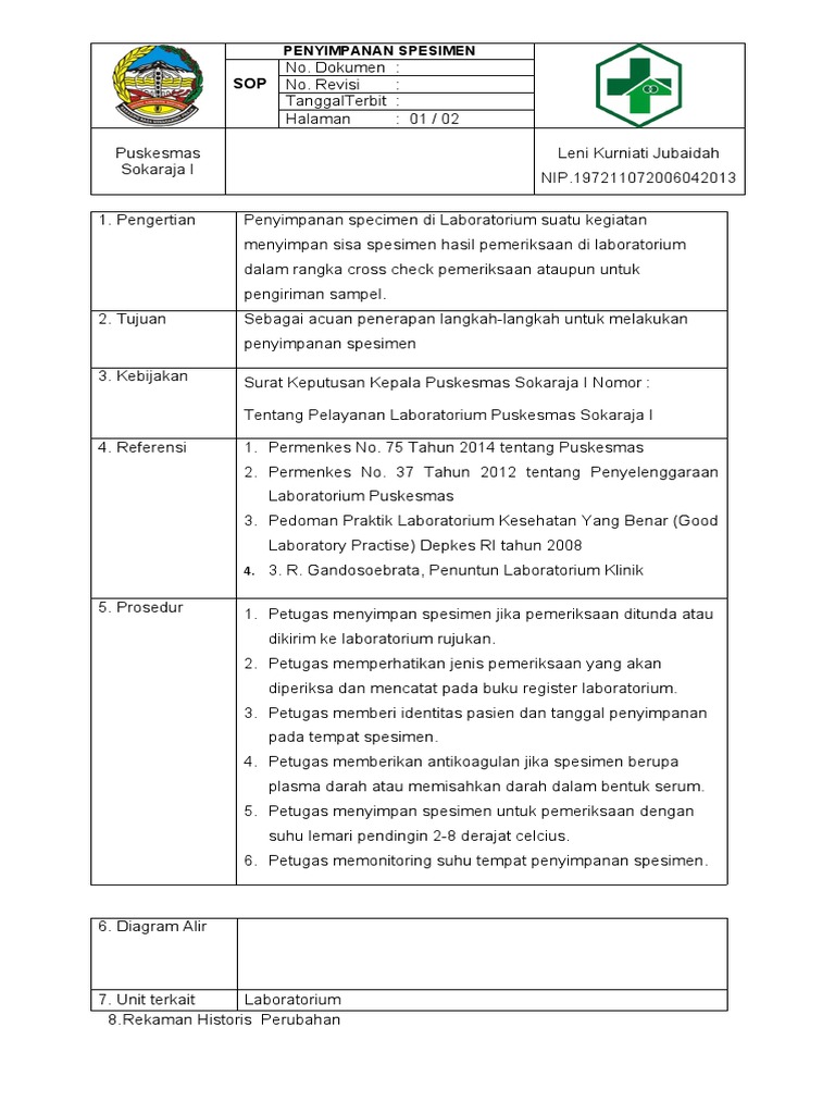 Penyimpanan Spesimen di Laboratorium | PDF