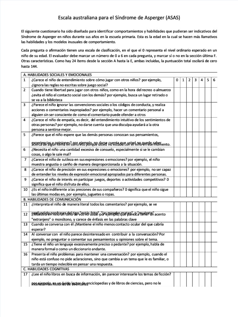PDF Escala Australiana para El Sindrome de Asperger - Compress | PDF