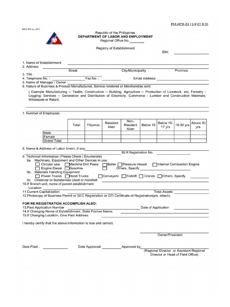 PM NCR 03.13 F 02.R.01 Rule 1020 Establishment Registration | PDF