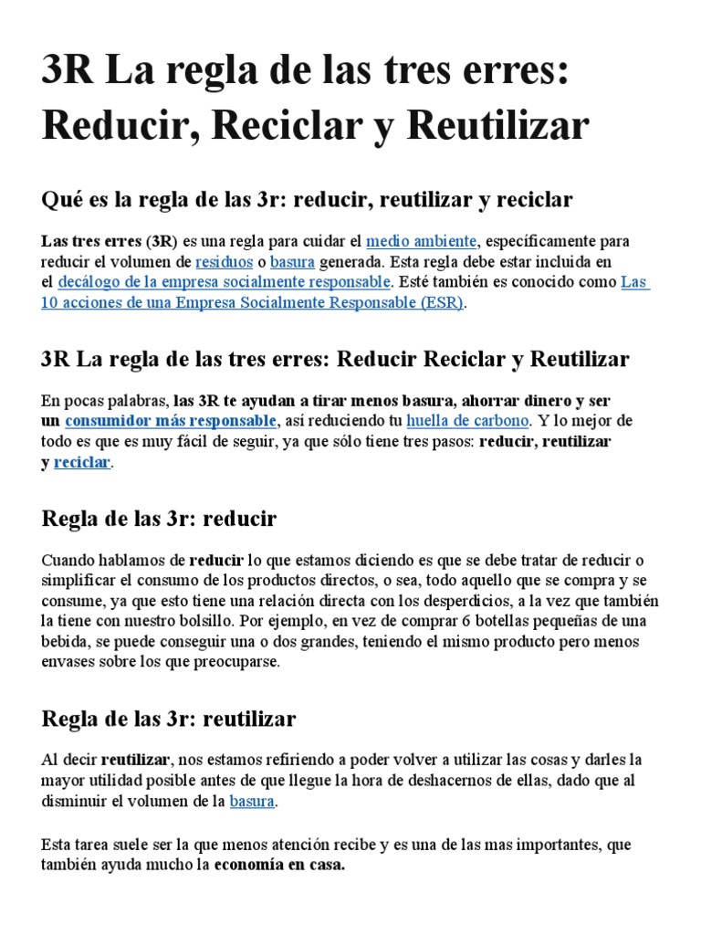 La Regla de las Tres Erres: 3R | PDF | Reciclaje | Residuos
