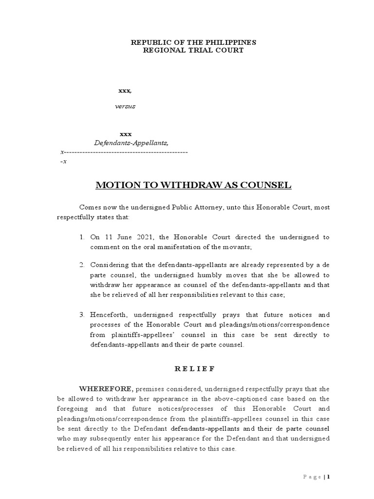 Motion to Withdraw as Counsel PDF