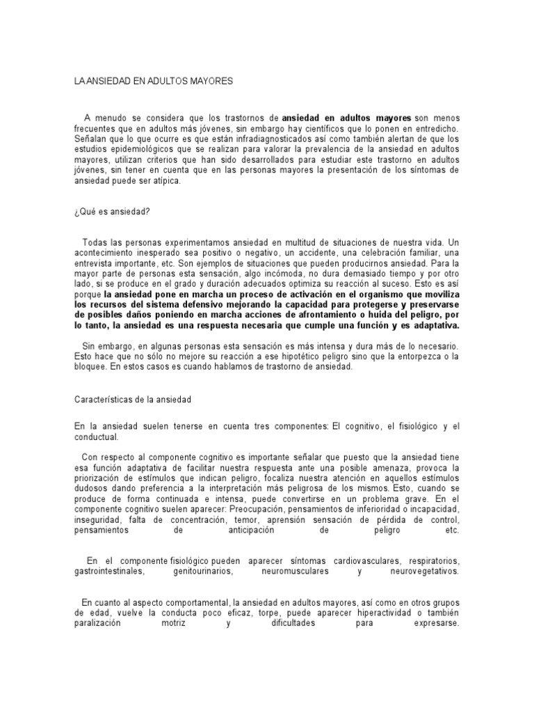 La Ansiedad en Adultos Mayores | PDF | Ansiedad | Trastorno de ansiedad