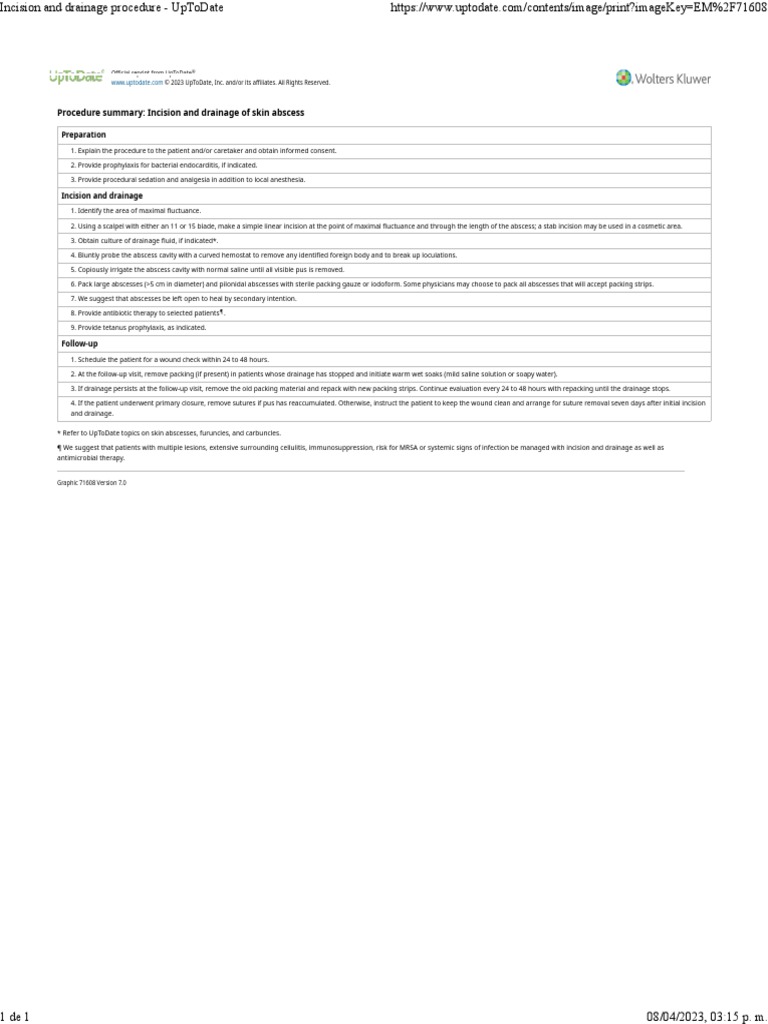 Incision and Drainage Procedure - UpToDate PDF | PDF | Wound | Health ...