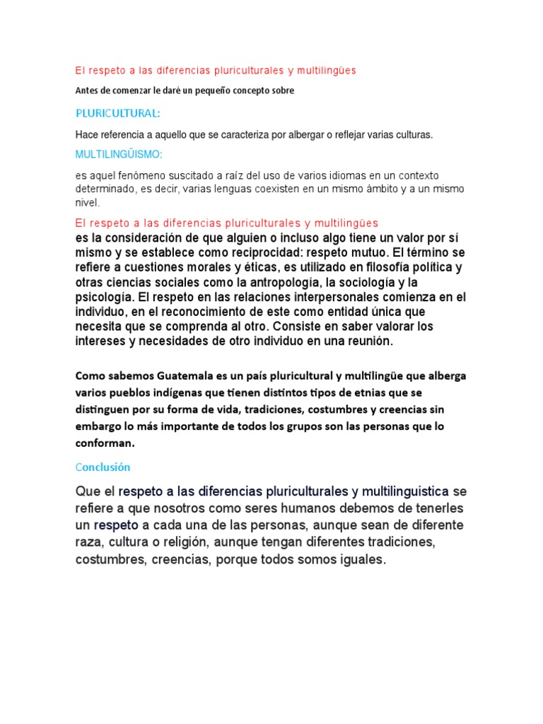 El Respeto A Las Diferencias Pluriculturales y Multilingües | PDF