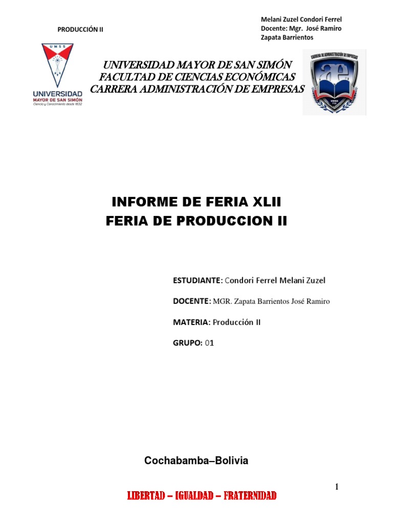 Informe de Feria Producción II UMSS | PDF | Vitamina | Nutrientes