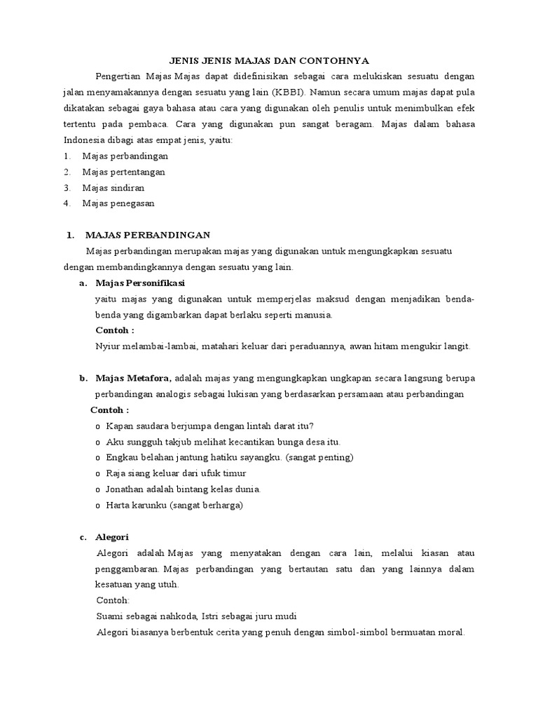 Jenis jenis majas dan contohnya pdf