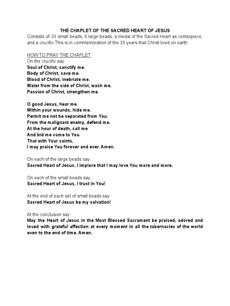 Chaplet of The Sacred Heart of Jesus | PDF