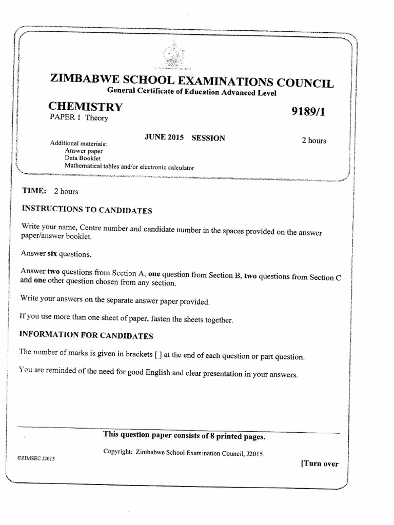 Chemistry Paper 1 - June 2015 | PDF