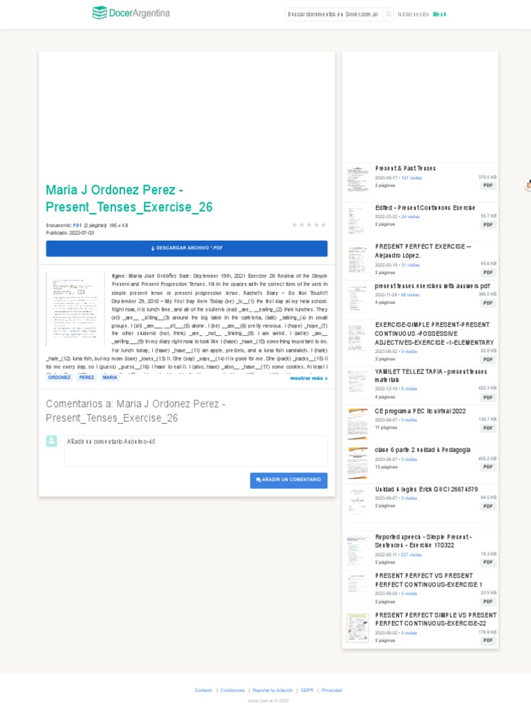 Maria j ordonez perez present tenses exercise 26 pdf docer