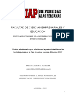 Gestión Administrativa y Su Relación Con La Productividad Laboral de Los Trabajadores de La Caja Arequipa