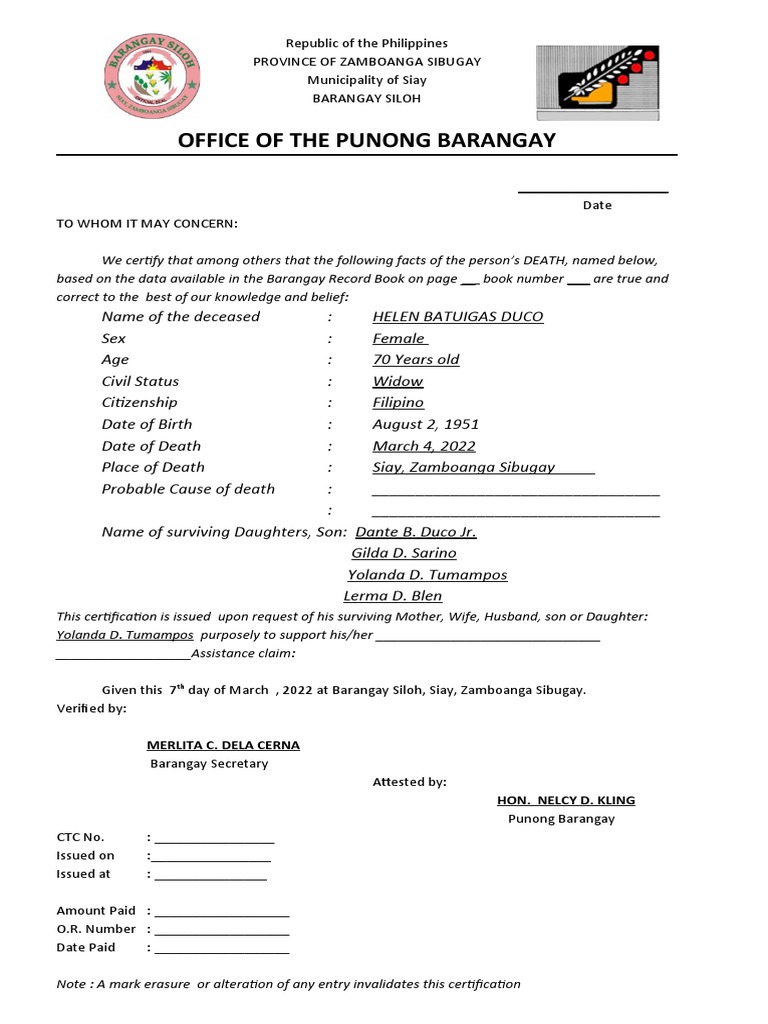 Certificate of Death PDF