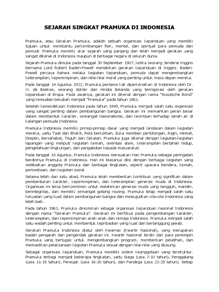 Sejarah Singkat Gerakan Pramuka Indonesia | PDF | Perjalanan