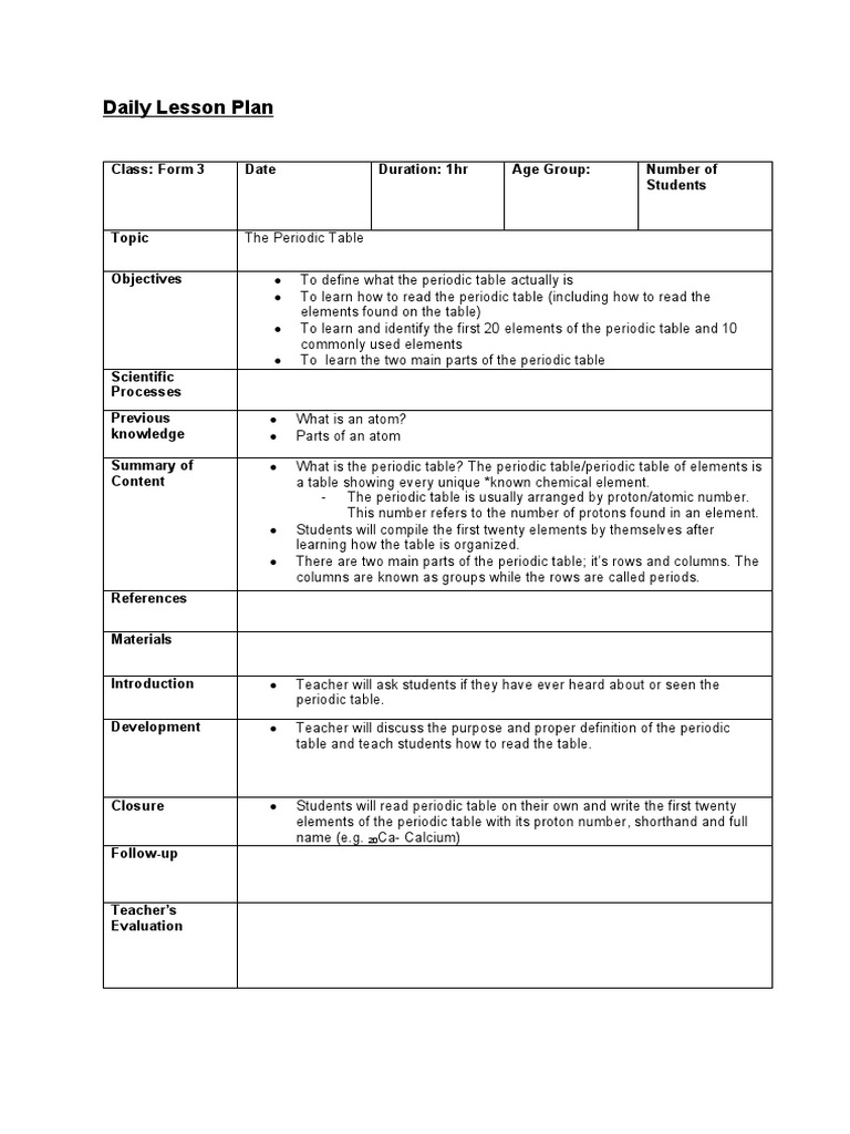 The Periodic Table Lesson Plan | PDF | Foreign Language Studies ...