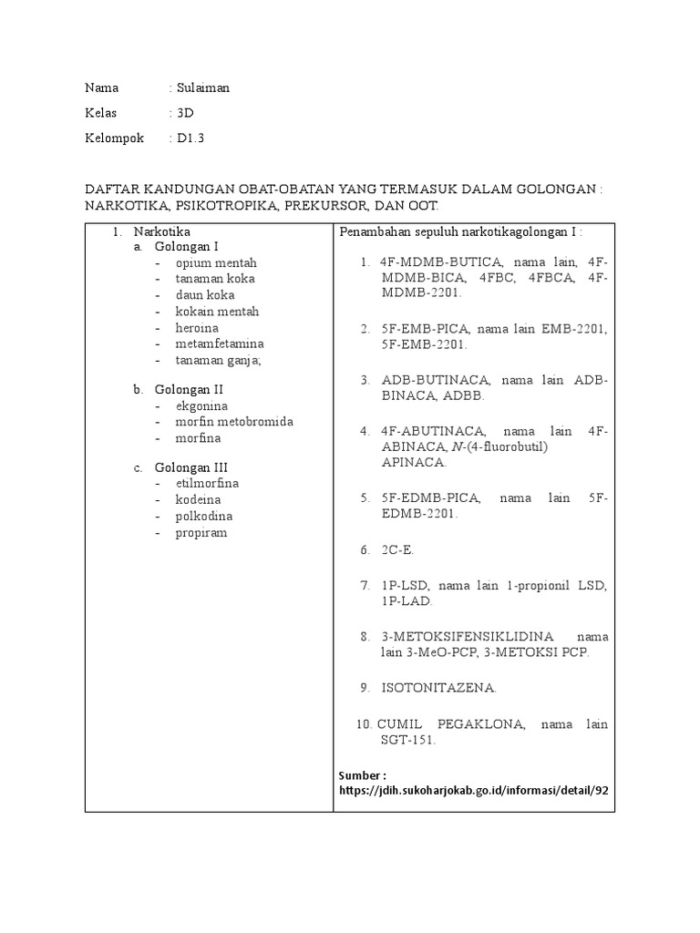 daftar golongan obat yang mengandung narkotika, psikotropika, prekursor