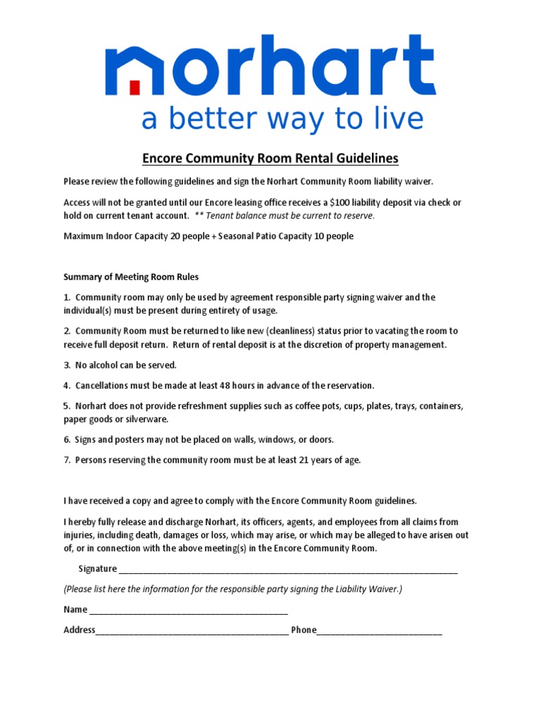 Encore Community Room Rental Rules | PDF | Home & Garden