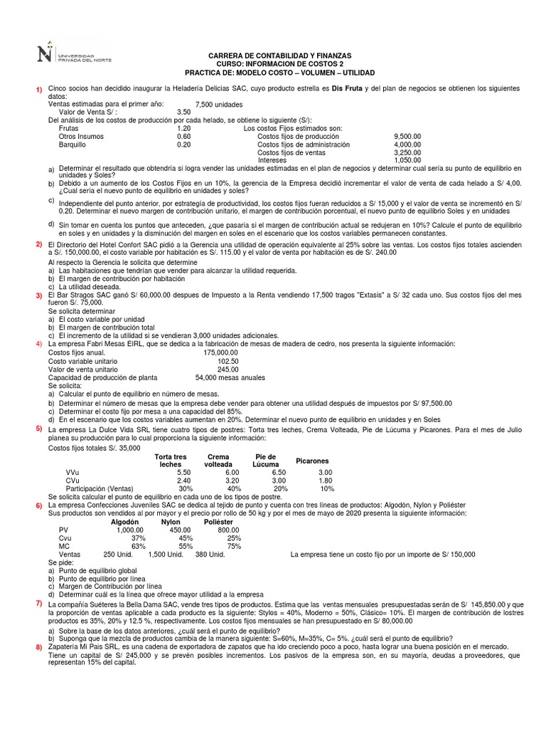 Práctica Modelo Costo Volumen Utilidad Pdf Business Negocios