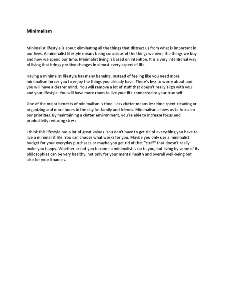Benefits of a Minimalist Lifestyle | PDF | Self-Improvement | Lifestyle