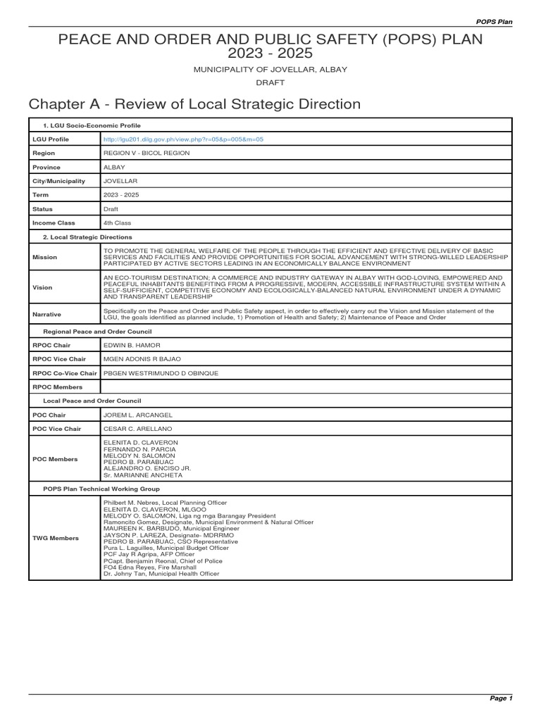 Jovellar Albay POPS Plan 2023-2025 | PDF | Crimes | Crime & Violence