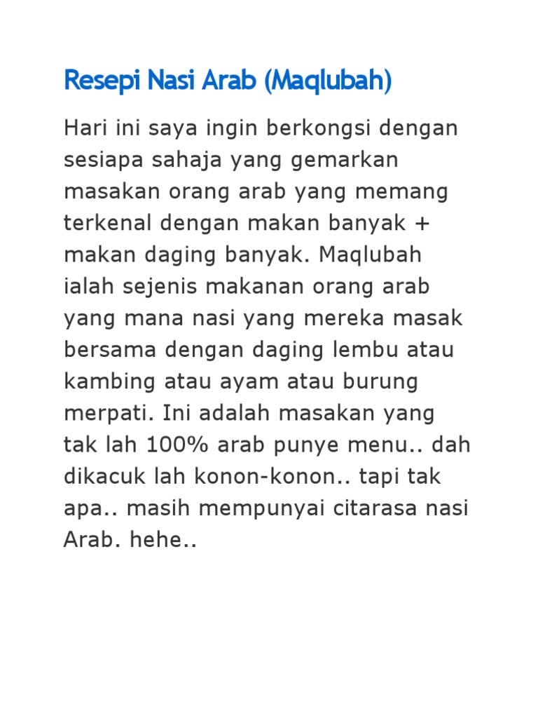 Resepi Nasi Arab Maqlubah Pdf