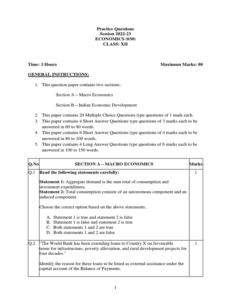 CBSE Practice Paper 202223 PDF Fiscal Multiplier Balance Of Payments