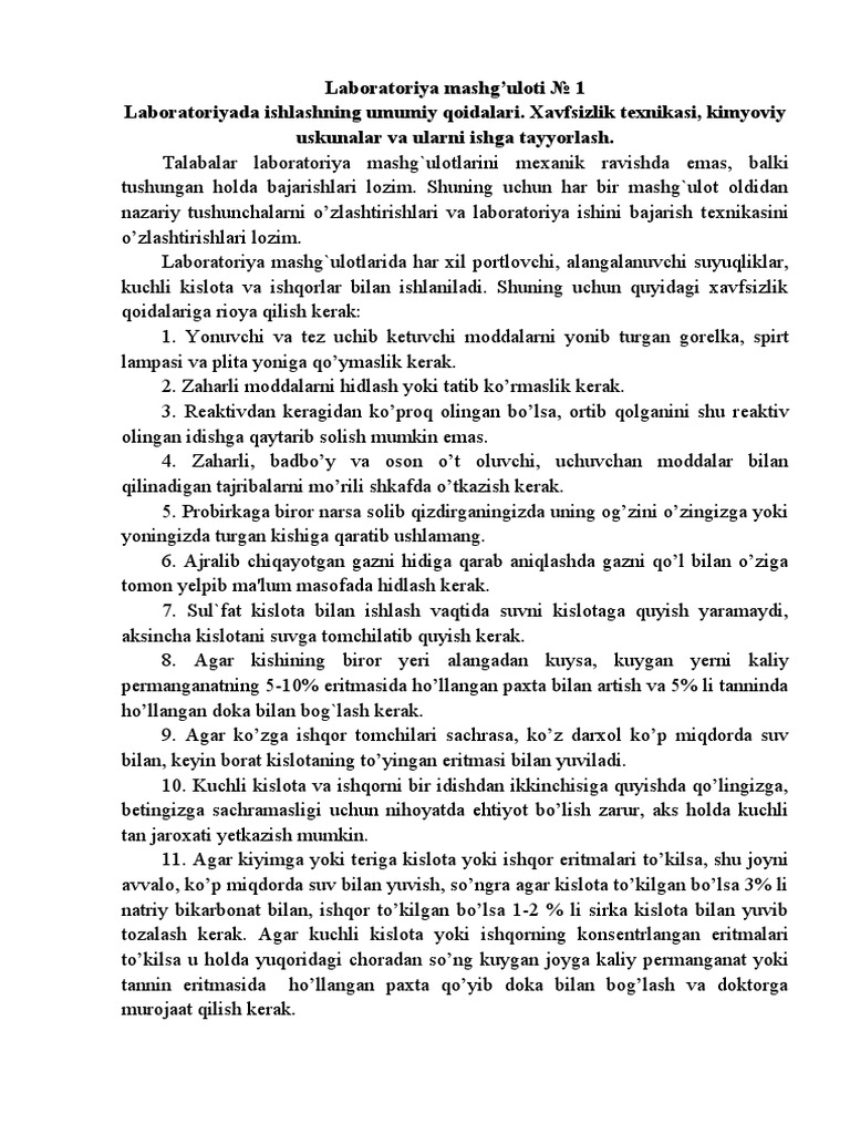 Laboratoriya Mashg'ulot | PDF