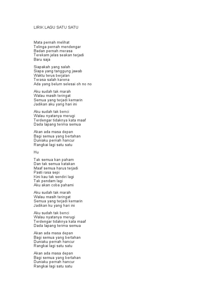 Lirik Lagu Satu Satu | PDF | Memasak, Makanan, & Anggur | Seni