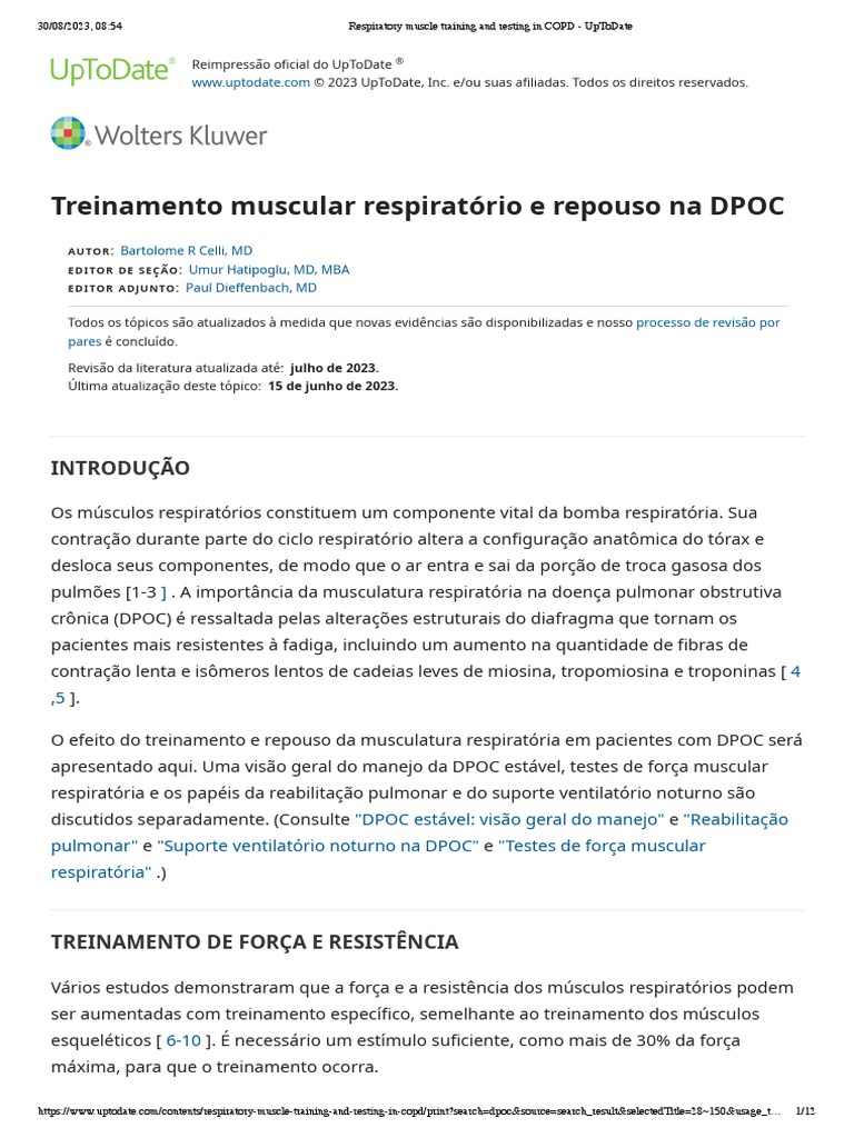 Respiratory Muscle Training and Resting in COPD UpToDate PDF