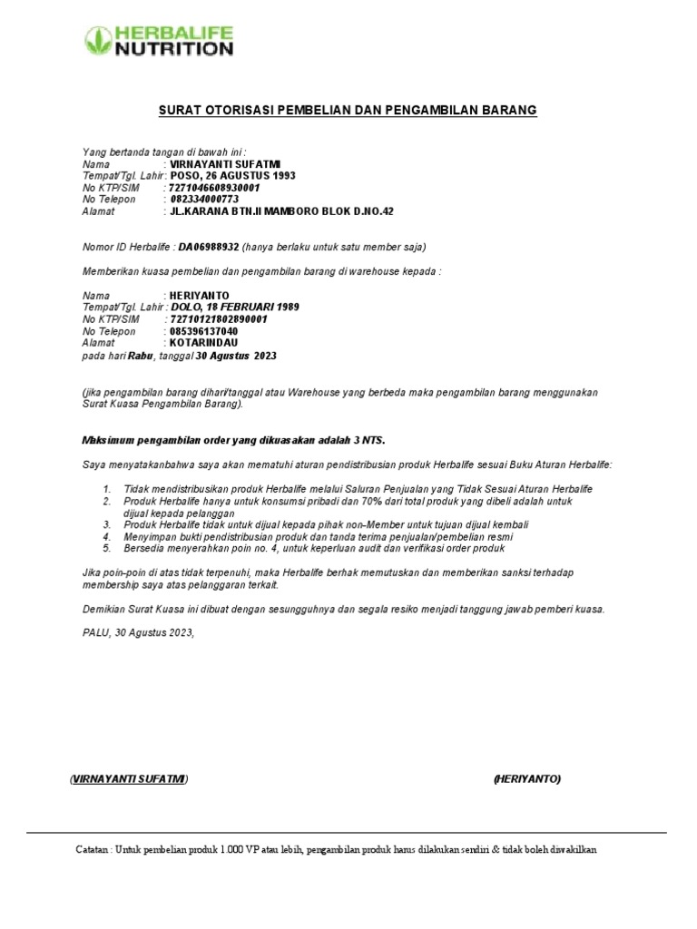 Surat Kuasa Herbalife PDF