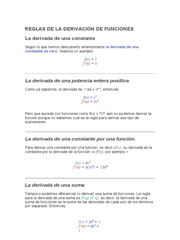 Reglas de La Derivación PDF Derivado Conceptos matemáticos