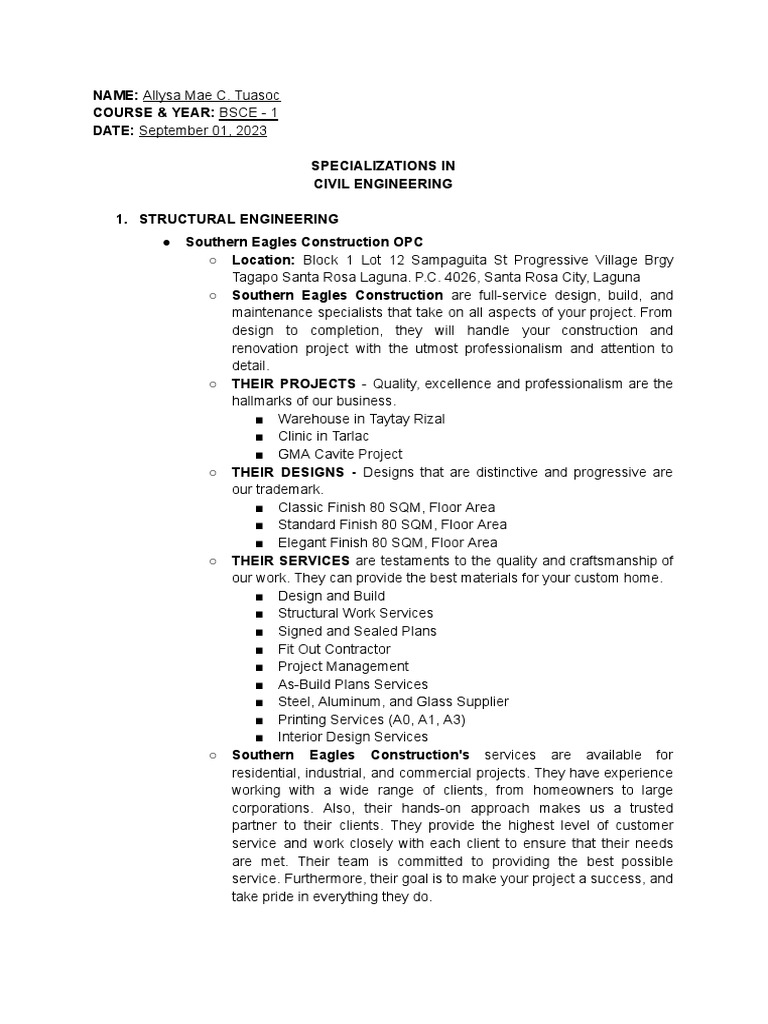 Civil Engineering Specializations Overview | PDF | Natural Environment ...