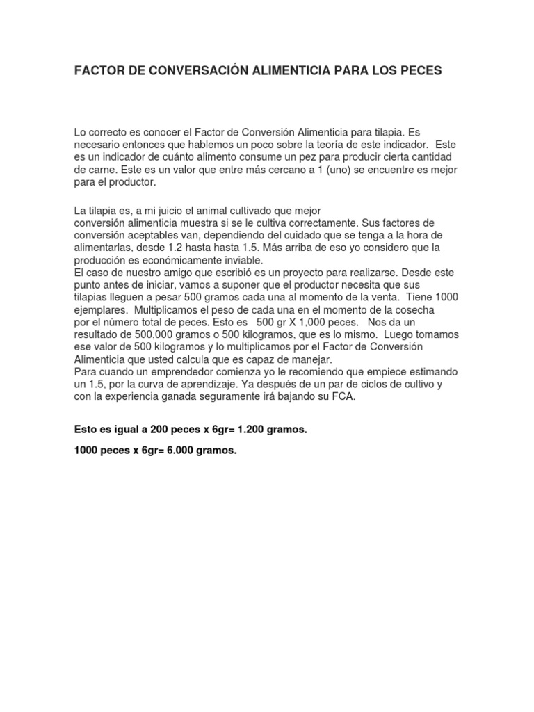 Conversión Alimenticia en Tilapia | PDF