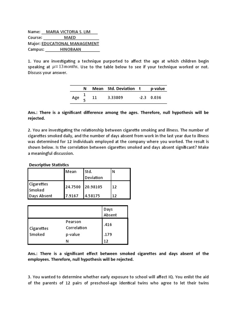 Statistical Analysis of Behavioral Studies | PDF | P Value ...