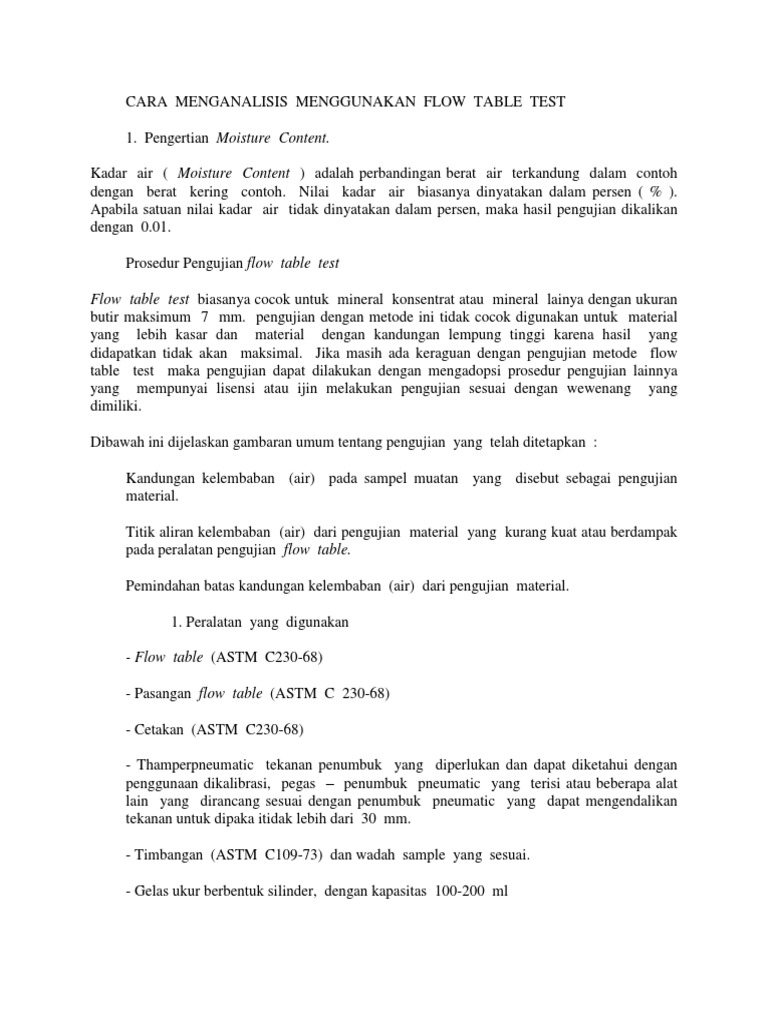 Prosedur Uji Flow Table untuk Moisture | PDF