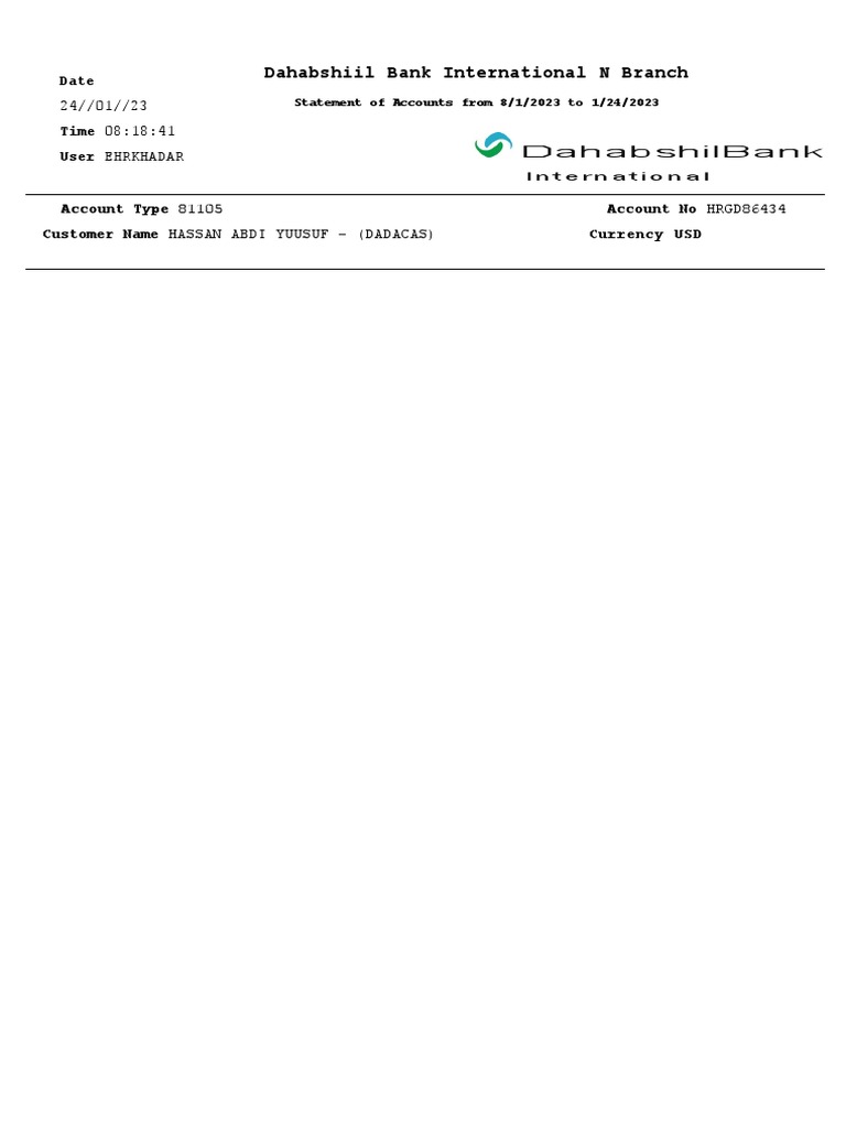 Bank Stat Dahabshil For Saami | PDF | Banking | Financial Services